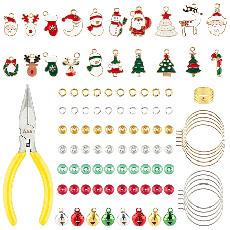 PANDAHALL ELITE DIY Wine Glass Charm Making Kits for Christmas, include Stainless Steel & Brass Hoop Earrings, Brass Bell Charms Pendants, Glass Pearl Beads & Alloy Enamel Pendants, Mixed Color, 25x0.7mm, Inner Diameter: 23.5mm; 442pcs/box