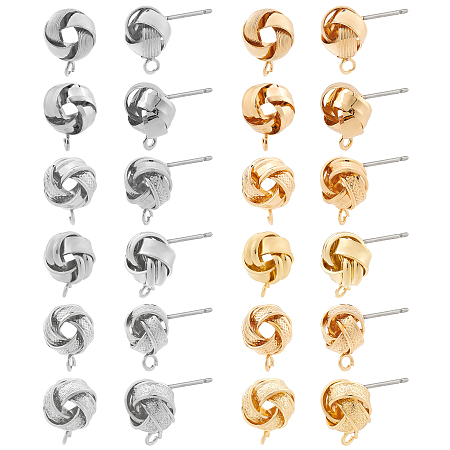CHGCRAFT Iron Stud Earring Findings, with Loop, Unplated Pin, Love Knot Earrings, Cadmium Free & Nickel Free & Lead Free, Mixed Color, 24pcs/box