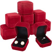 BENECREAT 10 Packs 1.9x2.1x1.6 DarkRed Velvet Ring Boxes Square Earring Jewelry Box for Proposal Engagement Wedding Ceremony and Gift Favor