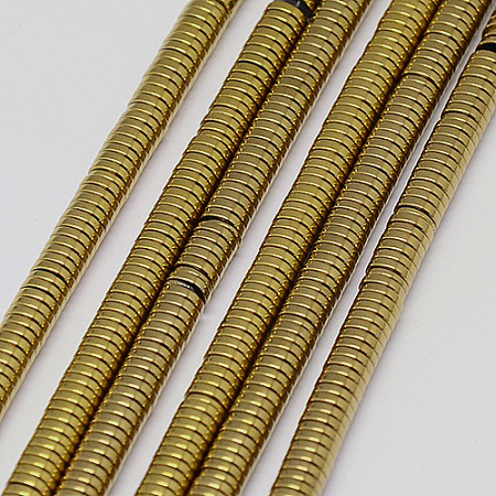 Arricraft Electroplate Non-magnetic Synthetic Hematite Beads Strands, Heishi Beads, Flat Round/Disc, Grade A, Golden Plated, 4x1mm, Hole: 1mm, about 400pcs/strand, 16 inches