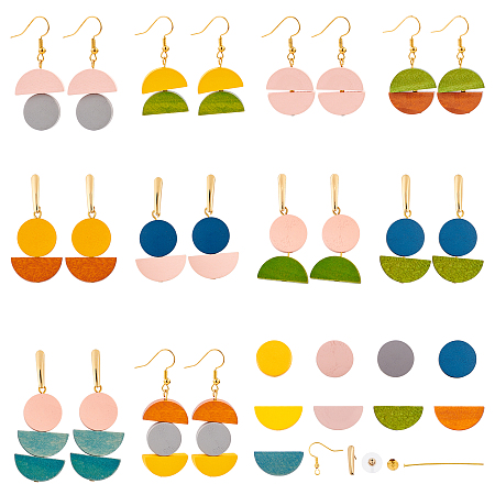 SUNNYCLUE DIY Earring Making Kits, with Painted Natural Wood Beads, 304 Stainless Steel Findings, Brass Earring Hooks, Mixed Color, 10x20x4mm, Hole: 1.5mm