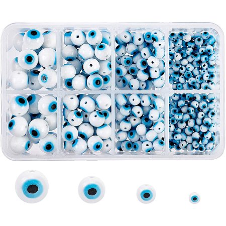 Handmade Evil Eye Lampwork Round Beads, Light Blue, 4mm/6mm/8mm/10mm, Hole: 1mm; about 390pcs/set