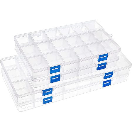 Plastic Bead Containers, Rectangle, Clear, 24.2~32.7x15.5~15.7x3~3.1cm; 4pcs/set