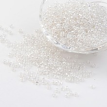 Honeyhandy Round Glass Seed Beads, Trans. Colours Lustered, Clear, Size: about 3mm in diameter, hole: 1mm, about 1097pcs/50g