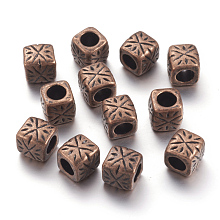 Honeyhandy Tibetan Style Spacer Beads, Zinc Alloy, Lead Free & Nickel Free & Cadmium Free, Column, Red Copper Color, 9mm wide, 9mm long, 9mm thick, hole: 5.5mm