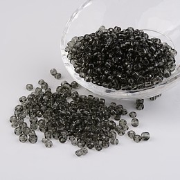 Honeyhandy 6/0 Glass Seed Beads, Transparent, Round, Gray, 4mm, hole: 1.5mm, about 496pcs/50g