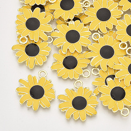 Honeyhandy Alloy Pendants, with Enamel, Flower/Daisy, Light Gold, Gold, 27x25x2.5mm, Hole: 3mm