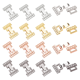 5 Strands Alloy and Brass Fold Over Clasps, 10-Hole, Mixed Color, 24x16.5x5mm, Hole: 2mm; 4 colors, 6sets/color, 24sets/box