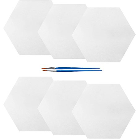 Hexagon Painting Canvas Panel Drawing Boards, with Plastic & Nylon Paint Brushes Pens, Mixed Color, Drawing Boards: 24.8x21.6x0.3cm