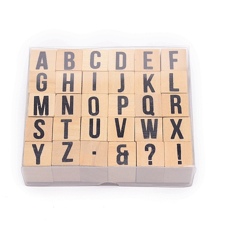 PH PandaHall 30pcs A~Z Letter Wooden Stamps Wooden Rubber Alphabet and Symbol Stamps for DIY Craft, Letters Diary and Scrapbooking