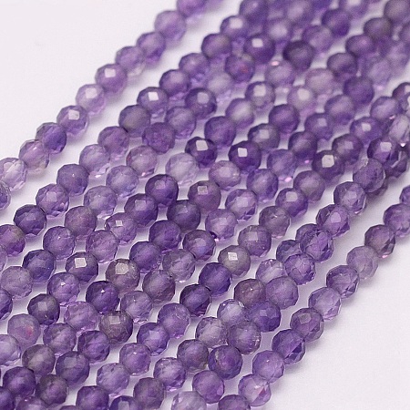 Arricraft Natural Amethyst Beads Strands, Round, Grade A, Faceted, 4mm, Hole: 0.5mm, about 98pcs/strand, 15.3 inches(39cm)