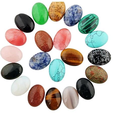 SUNNYCLUE Gemstone Cabochons, Oval, 24~26x17~19x5~7mm; 15 materials, 1pc/material, 15pcs/box