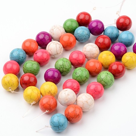 Arricraft Natural & Synthetic Turquoise Beads Strands, Dyed & Heated, Round, Mixed Color, 15~16mm, Hole: 1.5mm, about 8pcs/strand, 5 inches