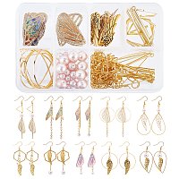 SUNNYCLUE DIY Butterfly Earring Making Kits, include Brass & Alloy & Imitation Metal Cloth Pendants, Glass Pearl Beads, Brass Linking Rings & Cable Chains & Earring Hooks, Golden & Light Gold