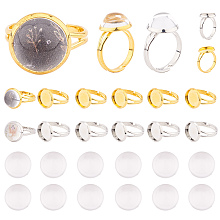 SUNNYCLUE DIY Finger Ring Making Kits, with Adjustable Brass Ring Components and 12mm Transparent Clear Half Round Glass Cabochon, Platinum & Golden, 60pcs/set