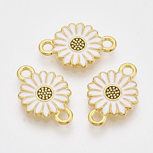 Honeyhandy Golden Tone Alloy Links connectors, with Enamel, Daisy Flower, White, 20.5x13.5x2.5mm, Hole: 2mm