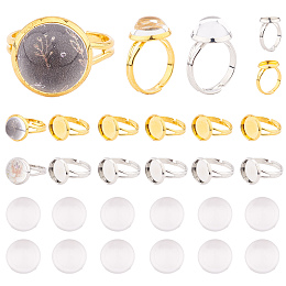 SUNNYCLUE DIY Finger Ring Making Kits, with Adjustable Brass Ring Components and 12mm Transparent Clear Half Round Glass Cabochon, Platinum & Golden, 60pcs/set