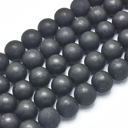 ARRICRAFT Nature Shungite Beads Strands, Frosted, Round, 8mm, Hole: 1mm, about 46 pcs/Strand, 15.35 inches(39 cm)