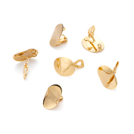 BENECREAT Brass Clip-on Earring Findings, Real 18K Gold Plated, 20x14.5mm, Hole: 2mm, 10pcs/box