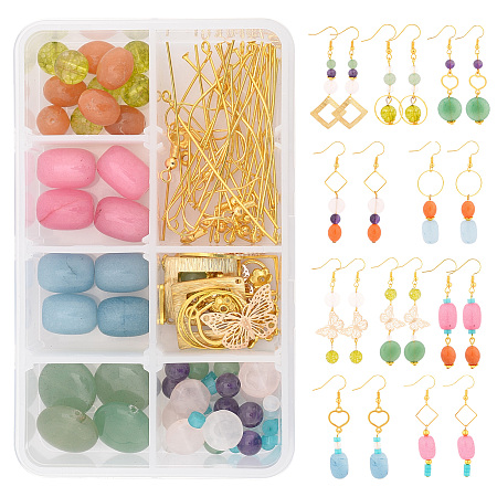 SUNNYCLUE DIY Gemstone Earring Making Kits, include Natural Gemstone Beads, Brass Links & Pendants & Earring Hooks, Iron Spacer Beads, Alloy Bead Caps & Links, Golden, 10x15mm, Hole: 1mm