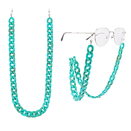 Gorgecraft Eyeglasses Chains, Neck Strap for Eyeglasses, with Acrylic Curb Chains, 304 Stainless Steel Lobster Claw Clasps and  Rubber Loop Ends, Dark Turquoise, 30.7 inches(78cm)