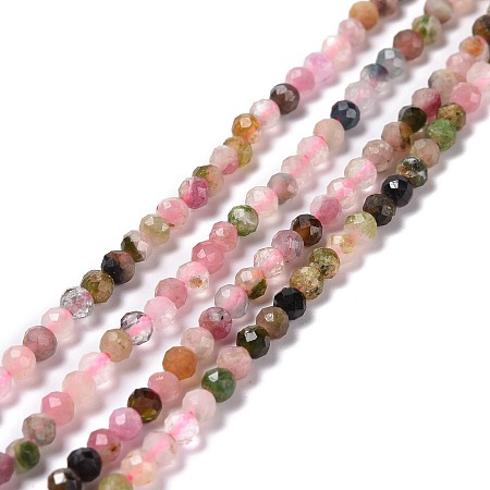 Olycraft Natural Tourmaline Beads Strands, Faceted, Round, 3mm, Hole: 0.5~0.6mm; about 144~151pcs/strand, 15.3~15.7 inches(39~40cm), 2strands/box