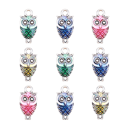 ArriCraft 10pcs Mixed Color Enamel Owl Alloy Pendants for Halloween (18.5x9.5x2.5mm)