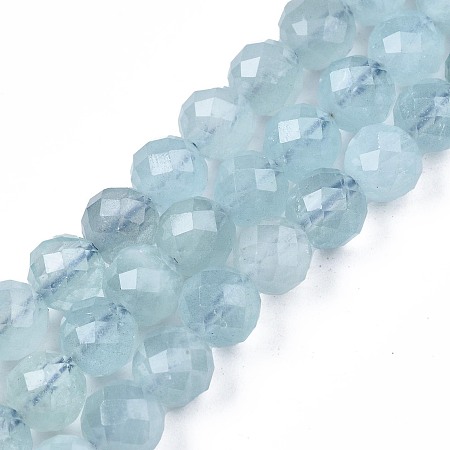 Natural Aquamarine Beads Strands, Faceted, Round, 5.5~6x6mm, Hole: 1mm; about 32pcs/strand, 7.48 inches