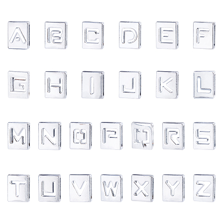NBEADS Zinc Alloy Silde Charms, with Letter Pattern, Rectangle, Cadmium Free & Lead Free, Alphabet, Letter A~Z, Platinum, 10x8x4mm, Hole: 8x2mm, 26pcs/set; 3sets/box