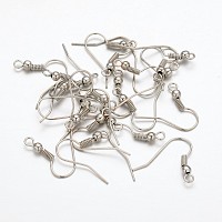 Iron Earring Hooks, Nickel Free, Platinum, 18x0.8mm, Hole: 1.5mm