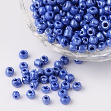 Honeyhandy 6/0 Opaque Colors Lustered Round Glass Seed Beads, Blue, Size: about 4mm in diameter, hole:1.5mm, about 495pcs/50g