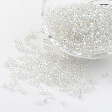 Honeyhandy 8/0 Glass Seed Beads, Trans. Colors Rainbow, Round, Clear, 3mm, Hole: 1mm, about 1102pcs/50g