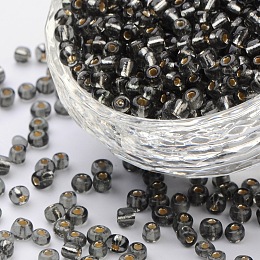 Honeyhandy 6/0 Glass Seed Beads, Silver Lined Round Hole, Round, Light Grey, 4mm, Hole: 1.5mm, about 56pcs/50g