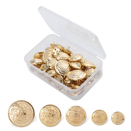 Olycraft Brass Shank Buttons, Flat Round, Golden, 15mm/18mm/23mm/25mm/30mm; 50pcs/box
