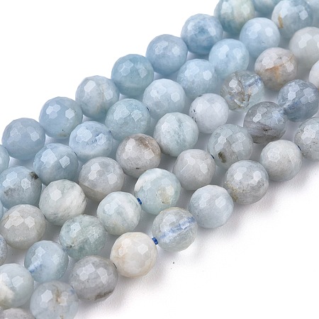 ARRICRAFT Natural Aquamarine Beads Strands, Faceted Round, Grade AB, 6.5~7mm, Hole: 1mm, about 50~51pcs/strand, 14.96 inches(38cm)