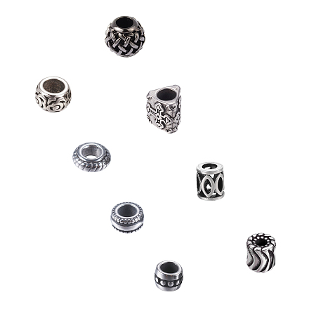 Unicraftale 304 Stainless Steel European Beads, Large Hole Beads, Mixed Shapes, Antique Silver, 6.8x5.2x1.1cm; 8pcs/box