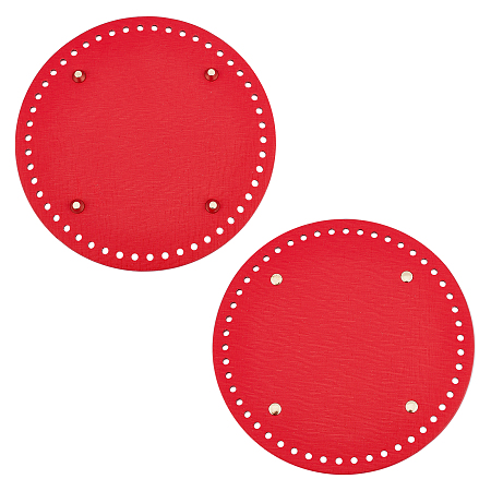 PANDAHALL ELITE PU Leather Flat Round Bag Bottom, for Knitting Bag, Women Bags Handmade DIY Accessories, Red, 181x9.5mm, Hole: 4.5mm