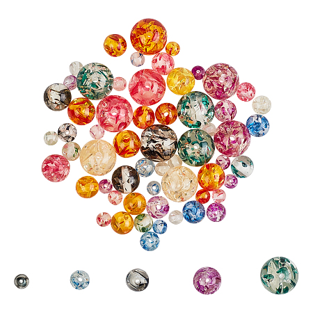 Globleland Resin Beads, Imitation Amber, Round, Mixed Color, 6~16mm, Hole: 1~2.5mm; 90~100pcs/bag
