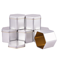 BENECREAT 6 Packs 3x2 Hexagon Tin Plated Cans Metal Tin Containers with Lids for Loose Leaf Tea, Coffee Beans, Sugar, Spices and More