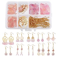 SUNNYCLUE 1 Box DIY 10 Pairs Sakura Flower Earrings Cherry Blossom Earrings Flower Alloy Enamel Pendants Charms & Earring Hooks for Jewelry Craft Supplies Adults Women