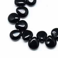 Arricraft Natural Black Stone Bead Strands, teardrop, 12x9~10x5~6mm, Hole: 1mm, about 33pcs/strand, 9.84 inches