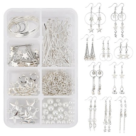 SUNNYCLUE 1 Box DIY Make 10 Pairs Star Earring Making Kit Including Star Charms Round Glass Pearl Beads Linking Connector Pendants for Adults Women DIY Earring Jewelry Making