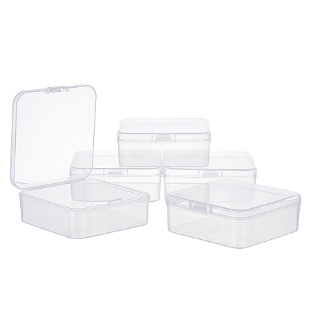 SUPERFINDINGS 5 Pack Clear Plastic Beads Storage Containers Boxes Small Square Plastic Organizer Storage Cases for Beads, Jewelry, Office Supplies, Craft Supplies, 3.7x3.7x1.4in