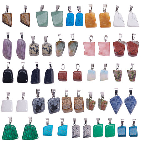 SUNNYCLUE Natural & Synthetic Mixed Stone Pendants, with Stainless Steel Snap On Bails, Nuggets, Stainless Steel Color, 15~35x10~20x5~15mm, Hole: 3x7.5mm; 50pcs/set