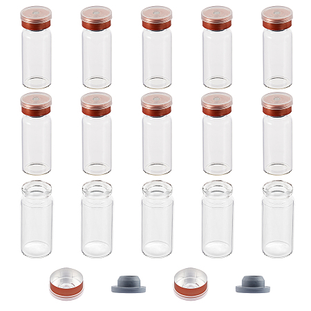 Olycraft Transparent Glass Headspace Vials, with Aluminum Flip Off Caps and Rubber Stoppers, Flat Bottom Lab Vial, Clear, 5.5cm; Capacity: 10ml; 50pcs/box