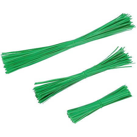 Plastic Wire Twist Ties, with Iron Core, Bread Candy Bag Ties, Green, 300x2x0.7mm, 200x2x0.7mm, 102~104x2x0.7mm; 300pcs/set