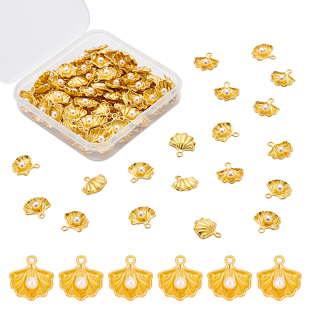Olycraft Alloy Pendants, Shell with Pearl Shape, Golden, 15x14.5x4.5mm, Hole: 1.6mm, 100pcs/box