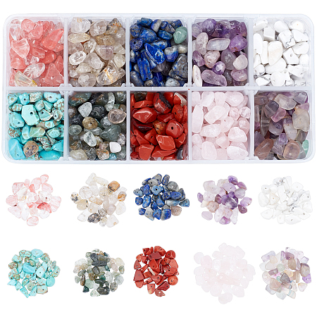 ARRICRAFT Natural & Synthetic Mixed Gemstone Beads, Chips, 4~10x4~6x2~4mm, Hole: 1mm, 10materials/box