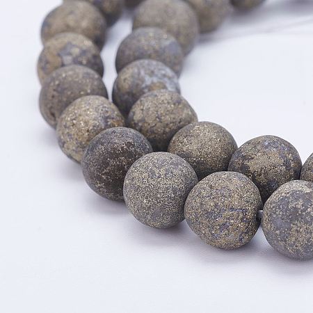 Arricraft Natural Pyrite Bead Strands, Round, Frosted, 8.5mm, Hole: 1mm, about 49pcs/strand, 15.7 inches(40cm)