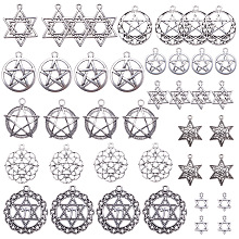 SUNNYCLUE Tibetan Style Alloy Pendants, Flat Round with Star, Antique Silver, 40pcs/set